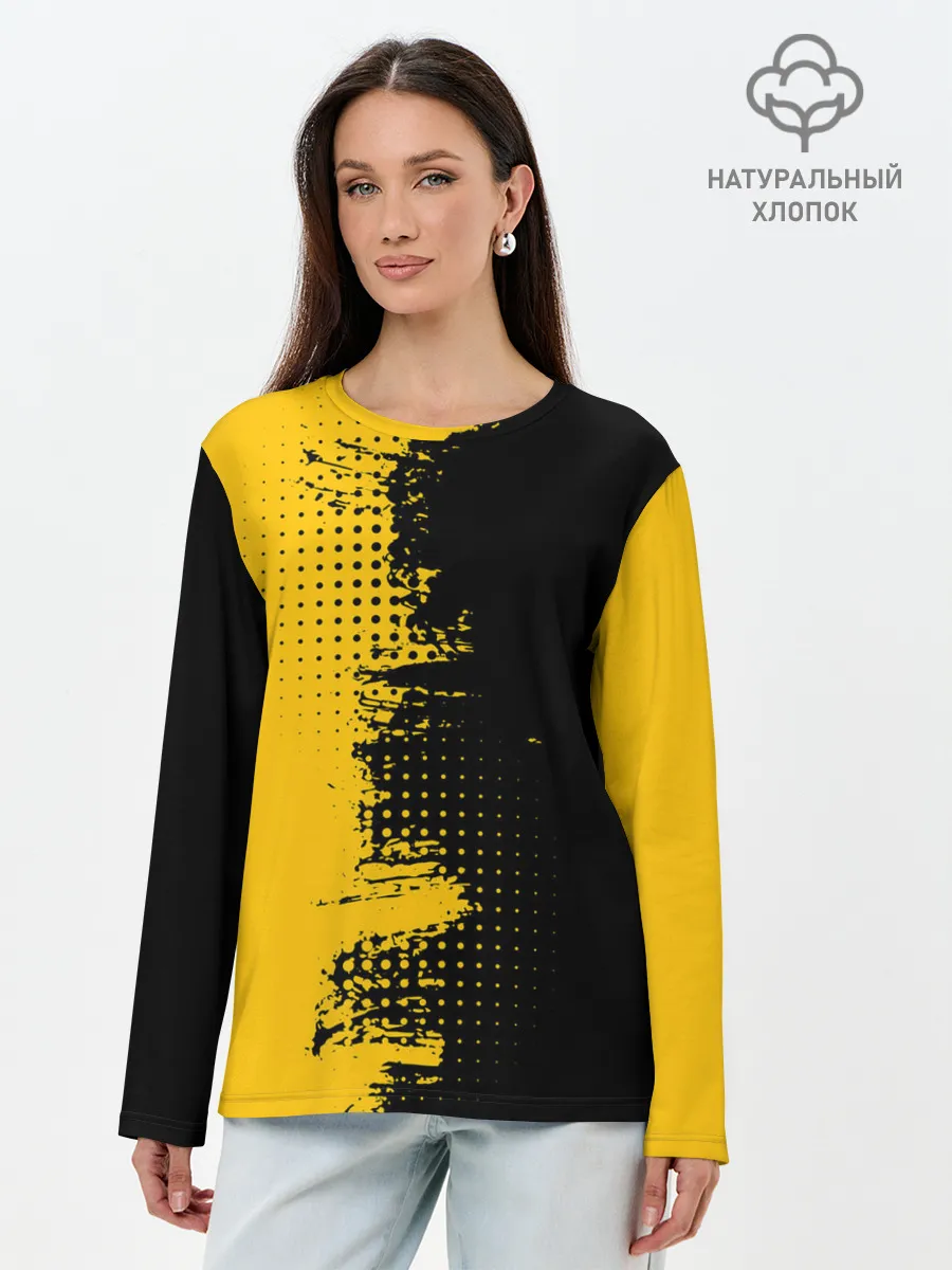 Лонгслив женский. Хлопок / ЧЕРНО ЖЕЛТЫЙ ГРАНЖ | GRUNGE