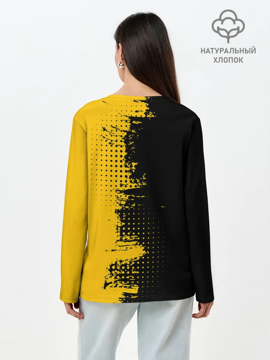 Лонгслив женский. Хлопок / ЧЕРНО ЖЕЛТЫЙ ГРАНЖ | GRUNGE