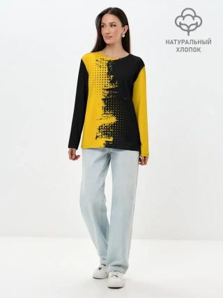 Лонгслив женский. Хлопок / ЧЕРНО ЖЕЛТЫЙ ГРАНЖ | GRUNGE