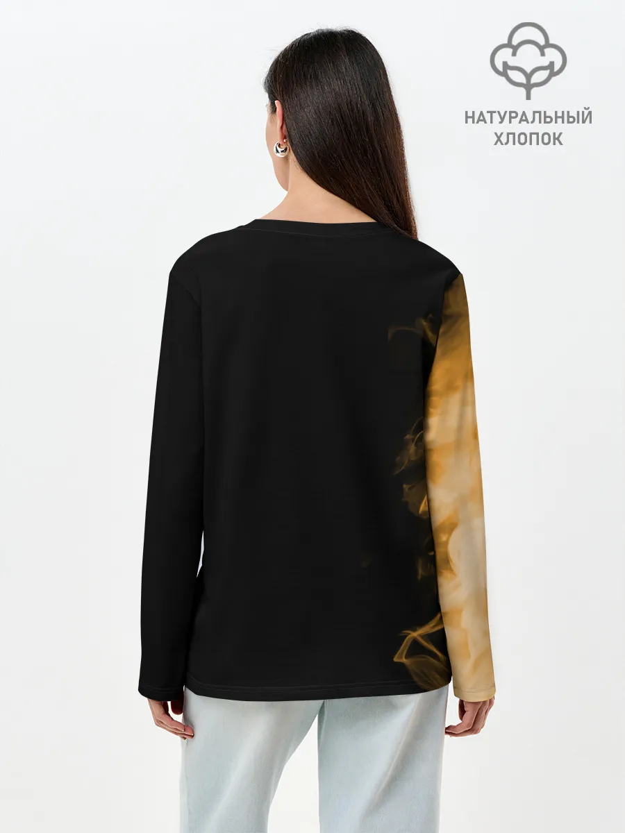 Лонгслив женский. Хлопок / Чёрный клевер Аста желтая луна