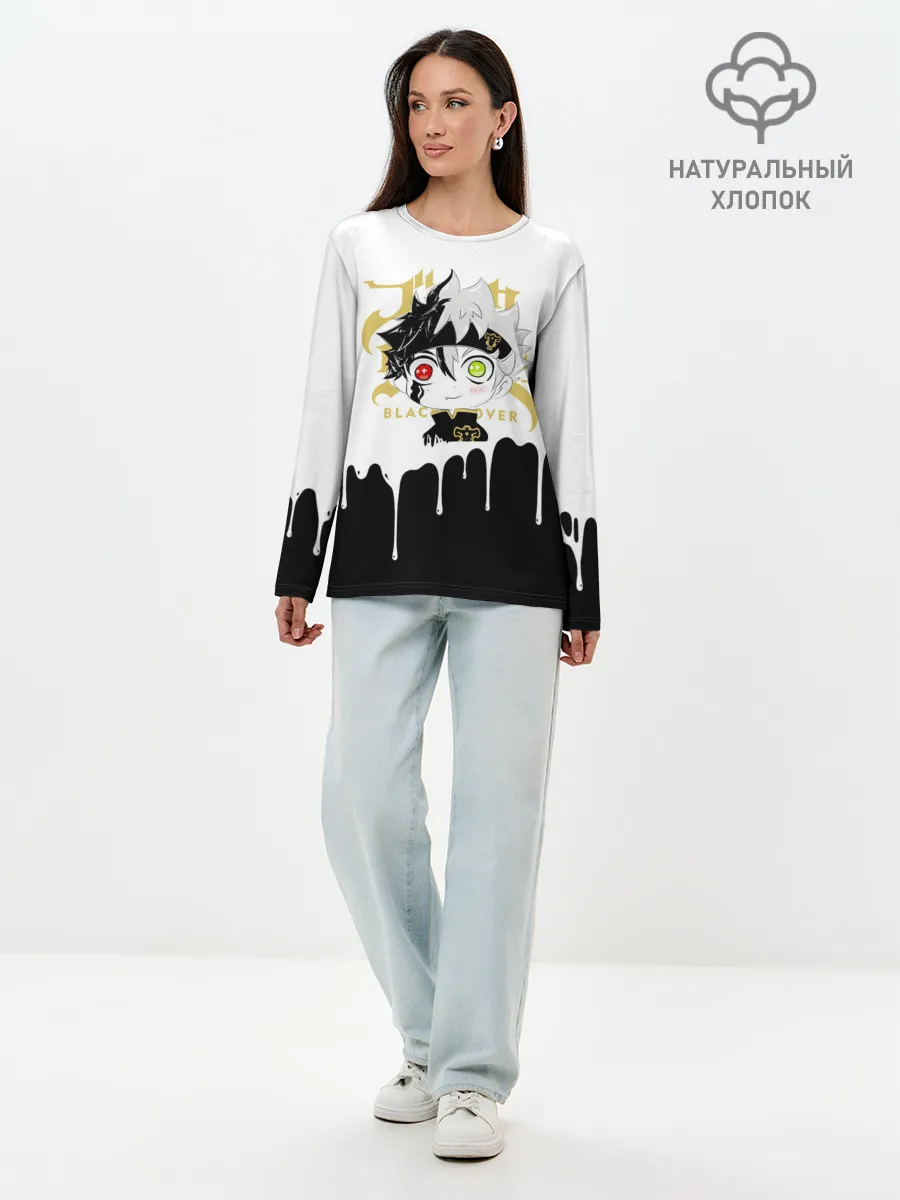 Лонгслив женский. Хлопок / Черный Аста белая краска