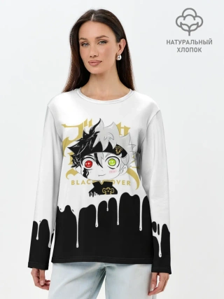 Лонгслив женский. Хлопок / Черный Аста белая краска
