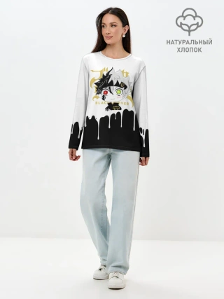Лонгслив женский. Хлопок / Черный Аста белая краска