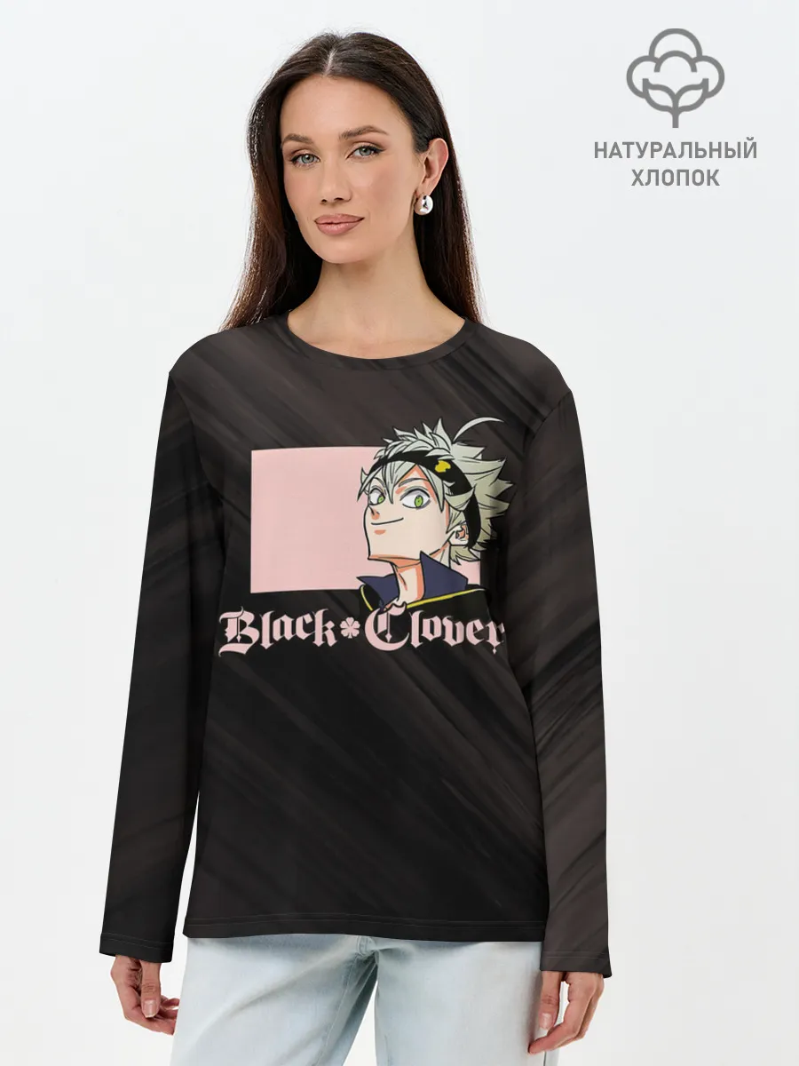 Лонгслив женский. Хлопок / Чёрный клевер Аста в розовом
