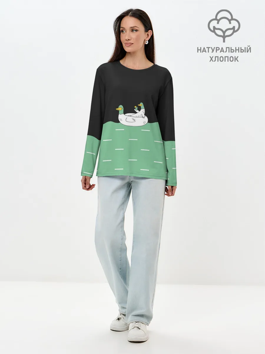 Лонгслив женский. Хлопок / Уточки