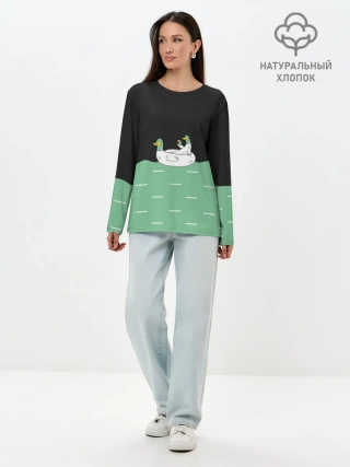 Лонгслив женский. Хлопок / Уточки