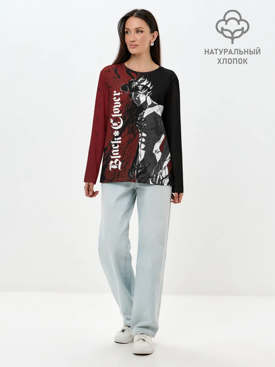 Лонгслив женский. Хлопок / Мощный торс Аста Чёрный клевер