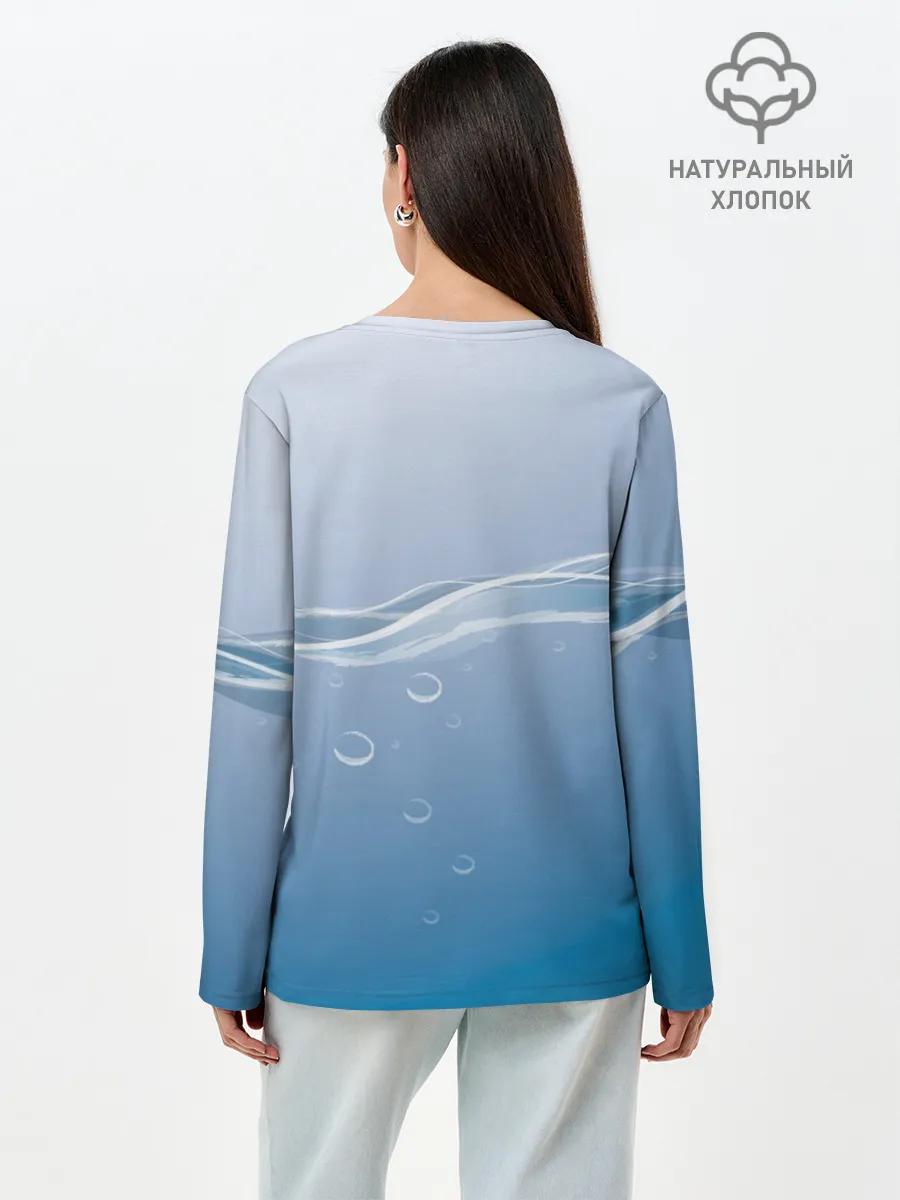 Лонгслив женский. Хлопок / Акула под водой