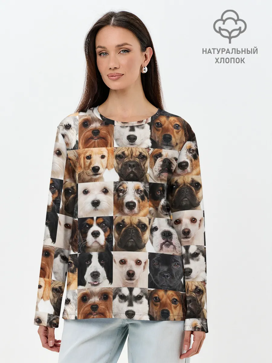 Лонгслив женский. Хлопок / Я ЛЮБЛЮ СОБАК / I LOVE DOGS
