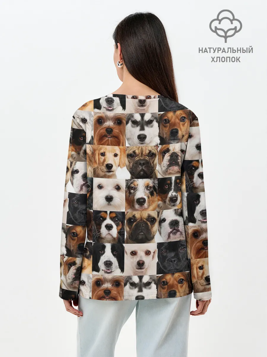 Лонгслив женский. Хлопок / Я ЛЮБЛЮ СОБАК / I LOVE DOGS