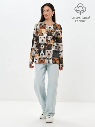 Лонгслив женский. Хлопок / Я ЛЮБЛЮ СОБАК / I LOVE DOGS