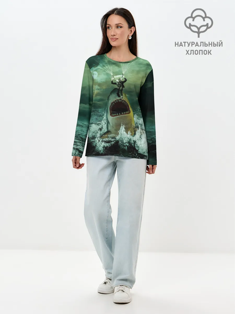 Лонгслив женский. Хлопок / Shark Attack | Акула атакует
