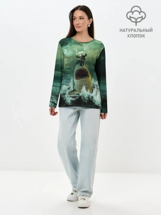 Лонгслив женский. Хлопок / Shark Attack | Акула атакует