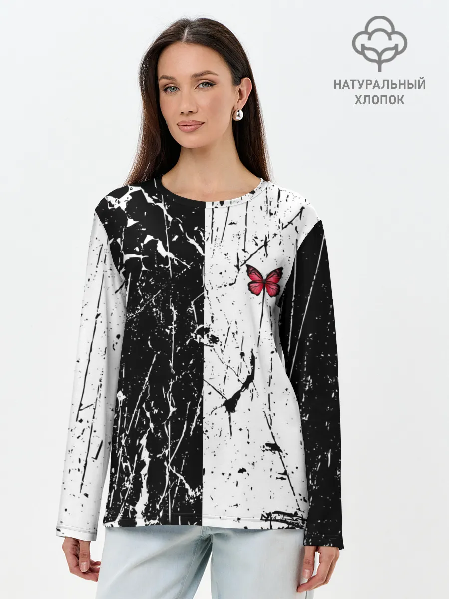 Лонгслив женский. Хлопок / ЧБ ГРАНЖ | RED BUTTERFLY