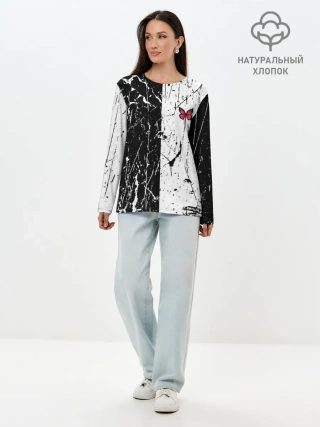 Лонгслив женский. Хлопок / ЧБ ГРАНЖ | RED BUTTERFLY