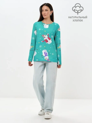 Лонгслив женский. Хлопок / РазНые Снеговики