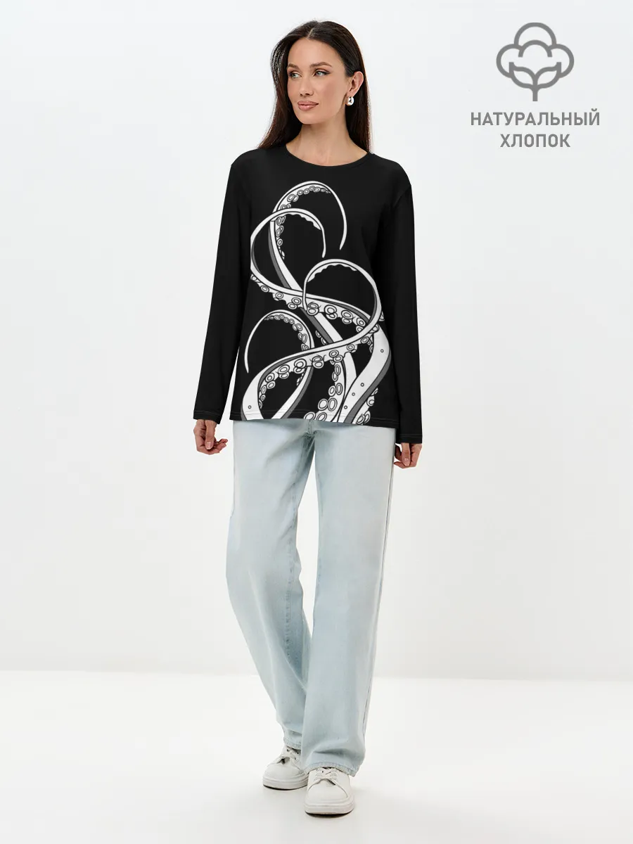 Лонгслив женский. Хлопок / Octopus Black and White