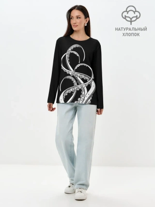 Лонгслив женский. Хлопок / Octopus Black and White