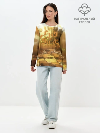 Лонгслив женский. Хлопок / Чёрный клевер город