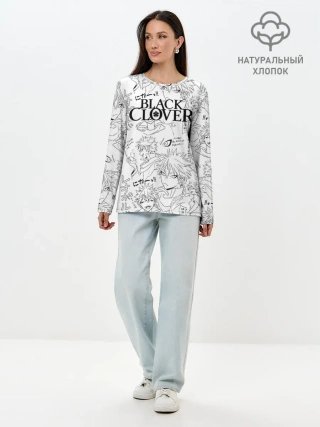 Лонгслив женский. Хлопок / Чёрный клевер образы Юно