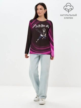 Лонгслив женский. Хлопок / Чёрный клевер Аста с мечом