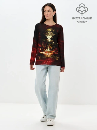 Лонгслив женский. Хлопок / Чёрный Аста красный дым