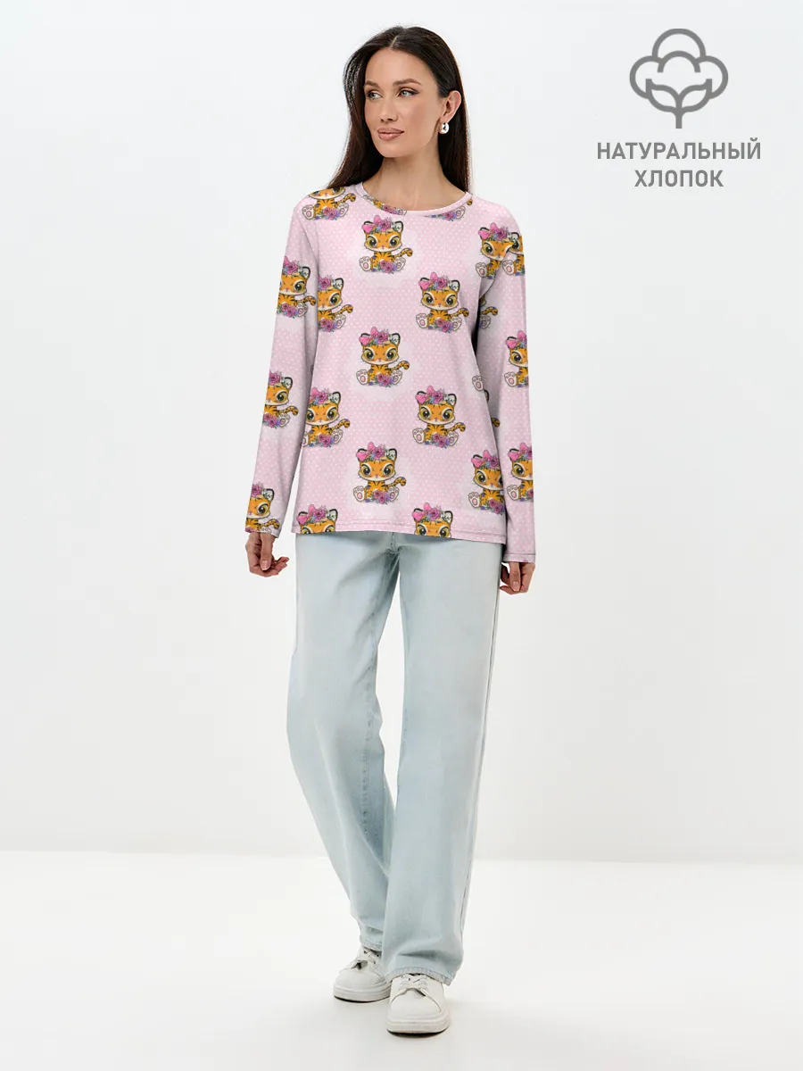 Лонгслив женский. Хлопок / Милые маленькие тигрицы