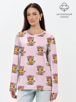 Лонгслив женский. Хлопок / Милые маленькие тигрицы