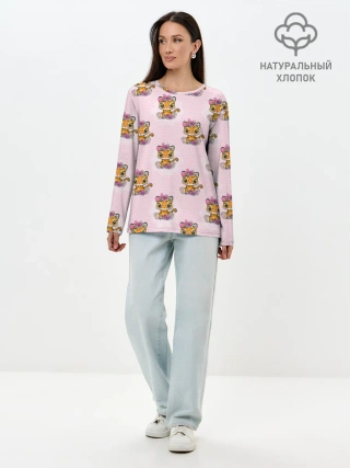 Лонгслив женский. Хлопок / Милые маленькие тигрицы