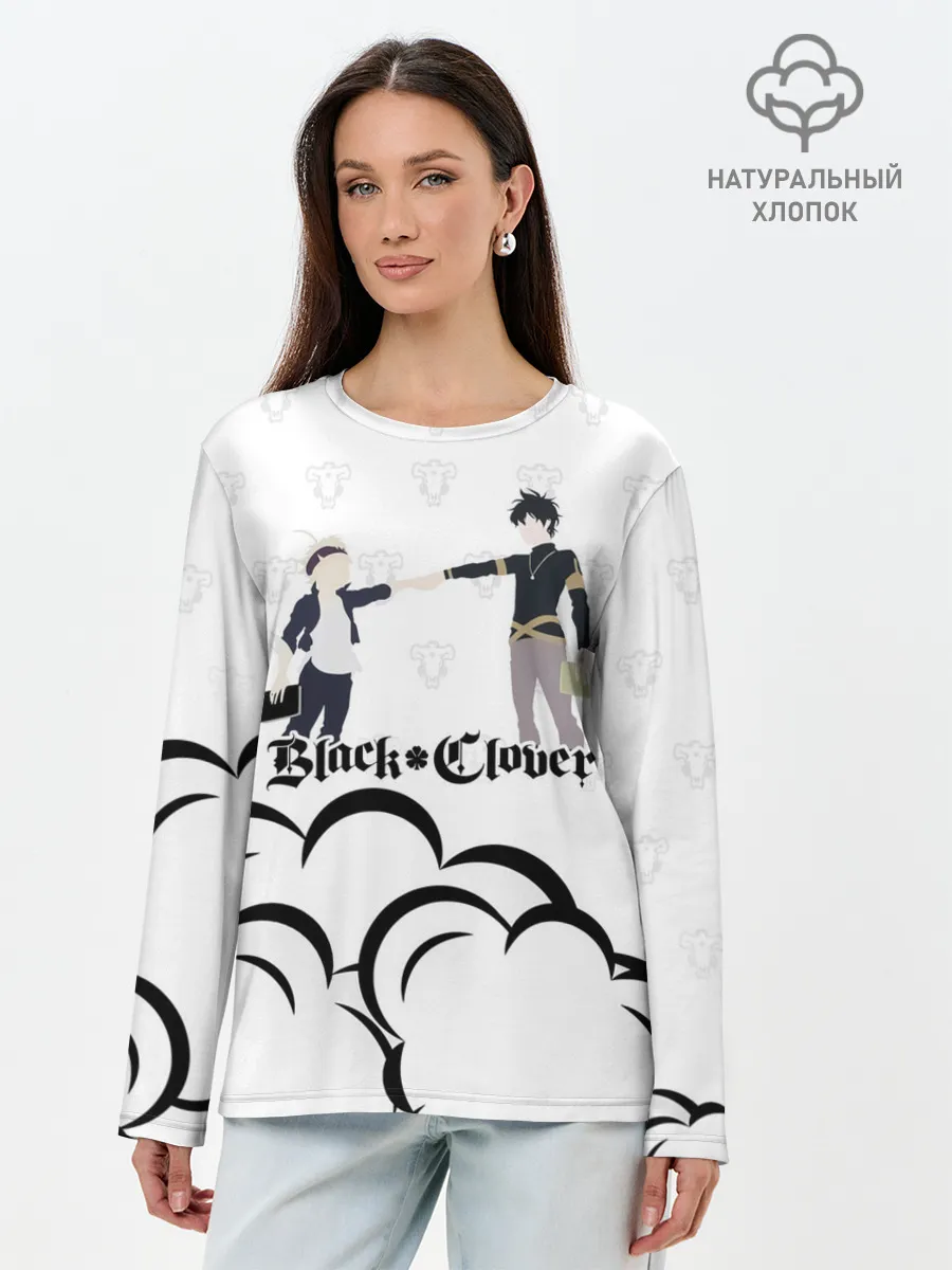 Лонгслив женский. Хлопок / Чёрный клевер Аста и Юно
