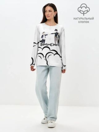 Лонгслив женский. Хлопок / Чёрный клевер Аста и Юно