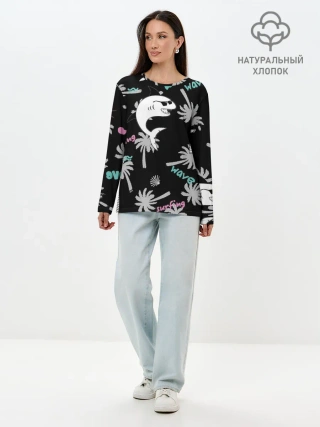 Лонгслив женский. Хлопок / Акула и серфинг