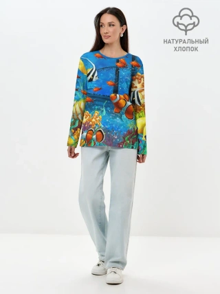 Лонгслив женский. Хлопок / На глубине | Рыбки | Пляжная