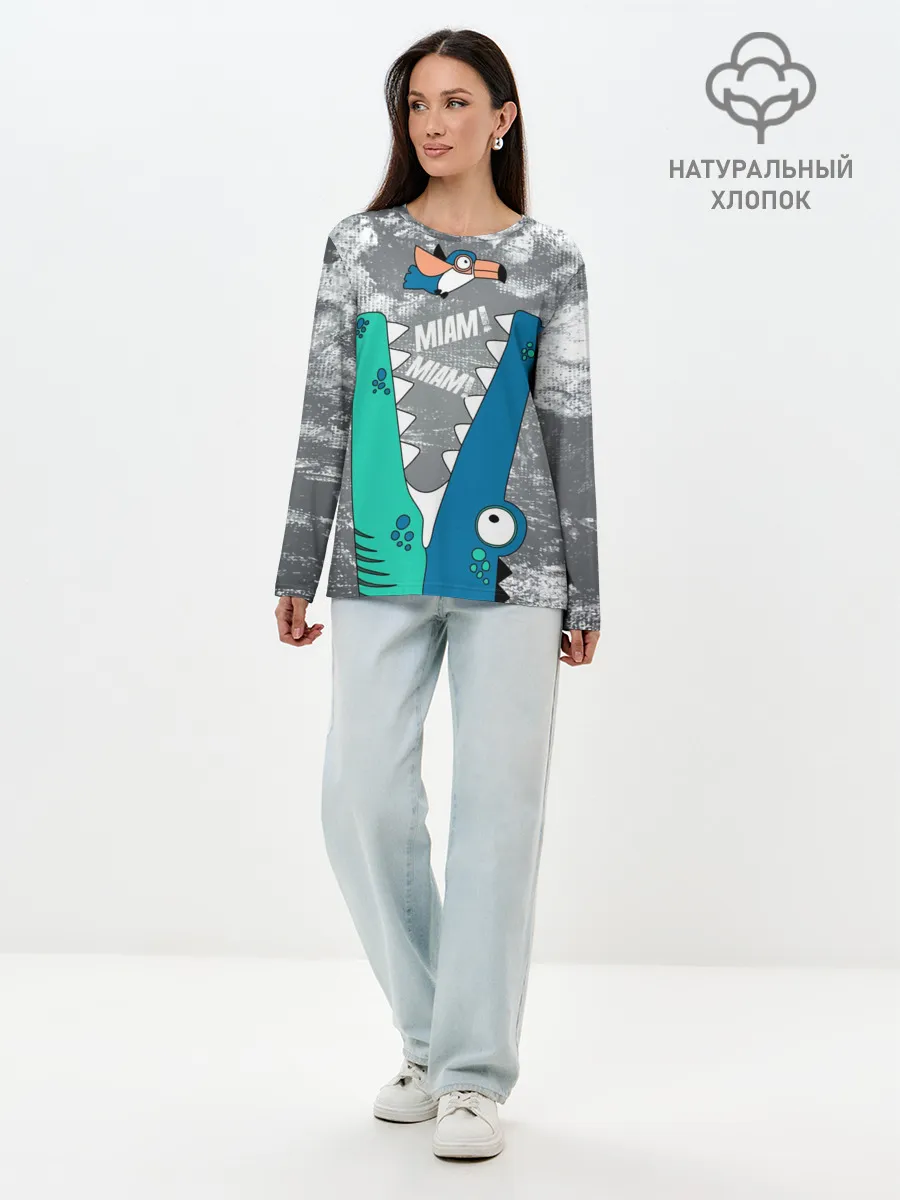 Лонгслив женский. Хлопок / Крокодил и птичка Miam