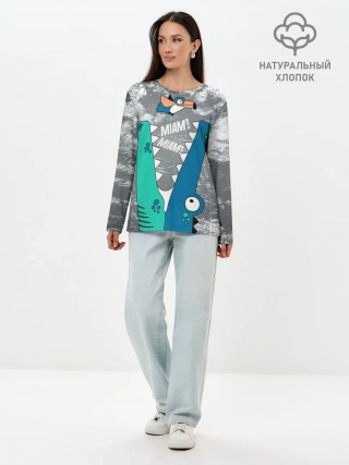 Лонгслив женский. Хлопок / Крокодил и птичка Miam