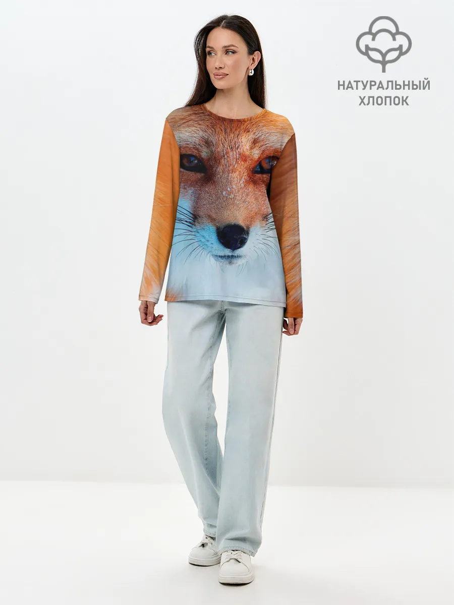 Лонгслив женский. Хлопок / Мордочка лисы