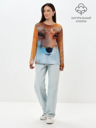Лонгслив женский. Хлопок / Мордочка лисы