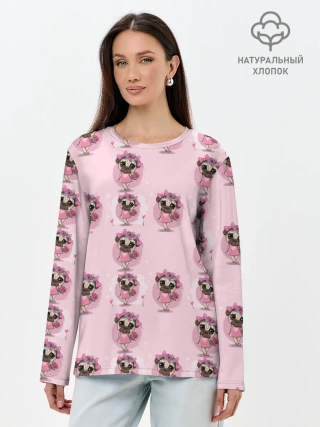 Лонгслив женский. Хлопок / Милая собачка