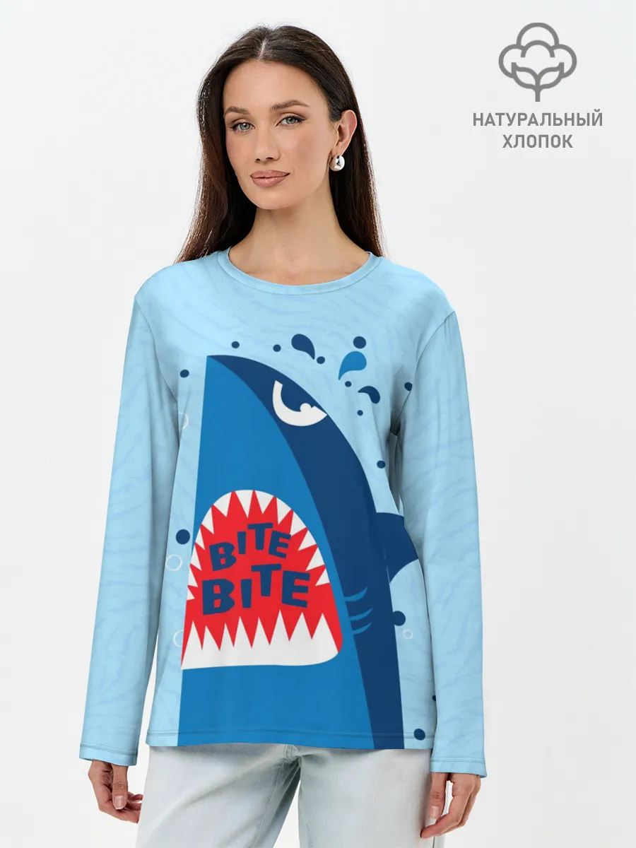 Лонгслив женский. Хлопок / Акула bite