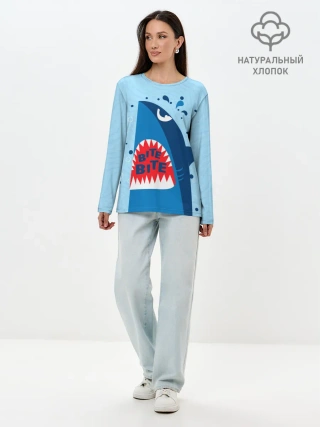 Лонгслив женский. Хлопок / Акула bite