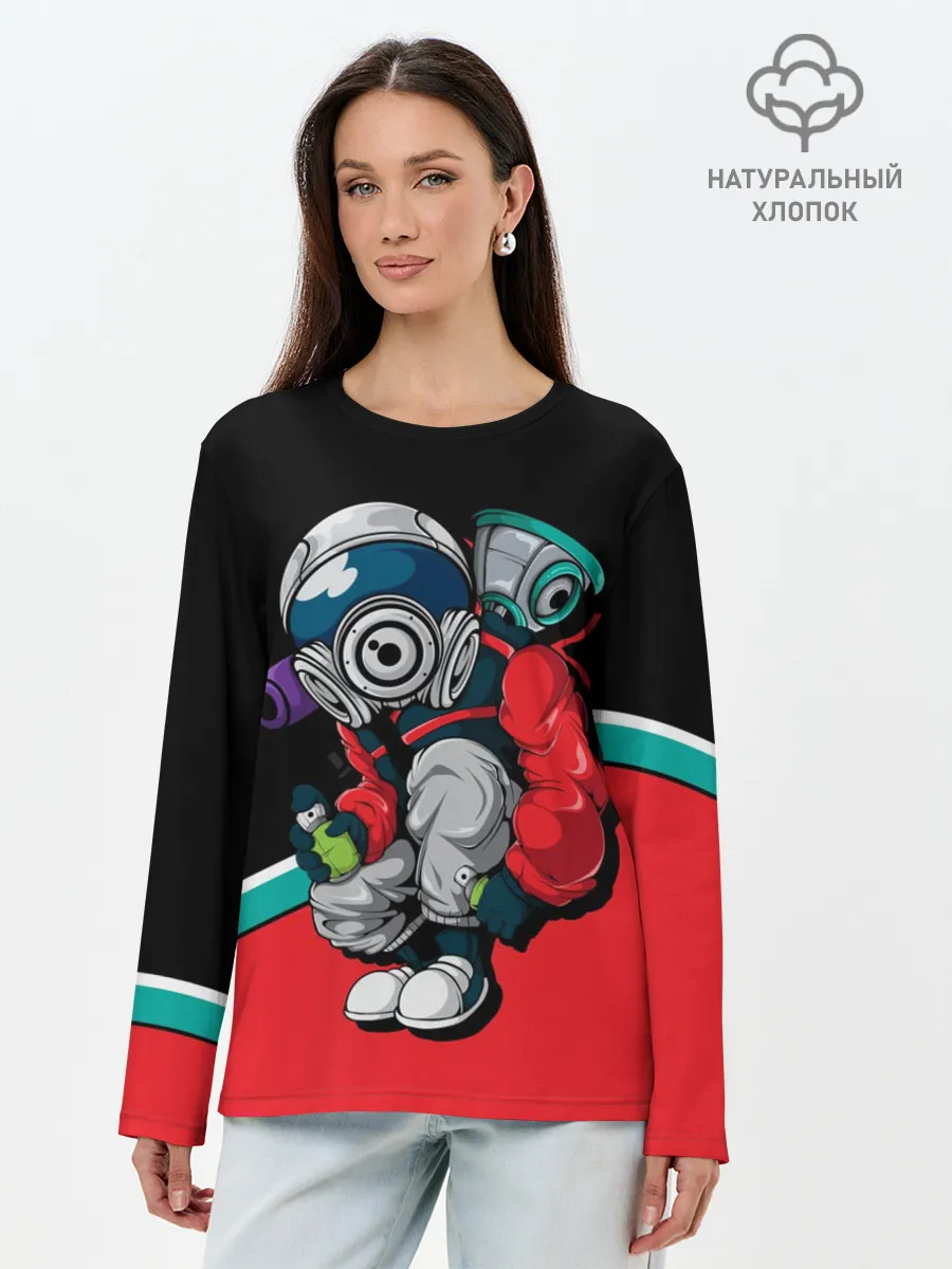 Лонгслив женский. Хлопок / Граффити