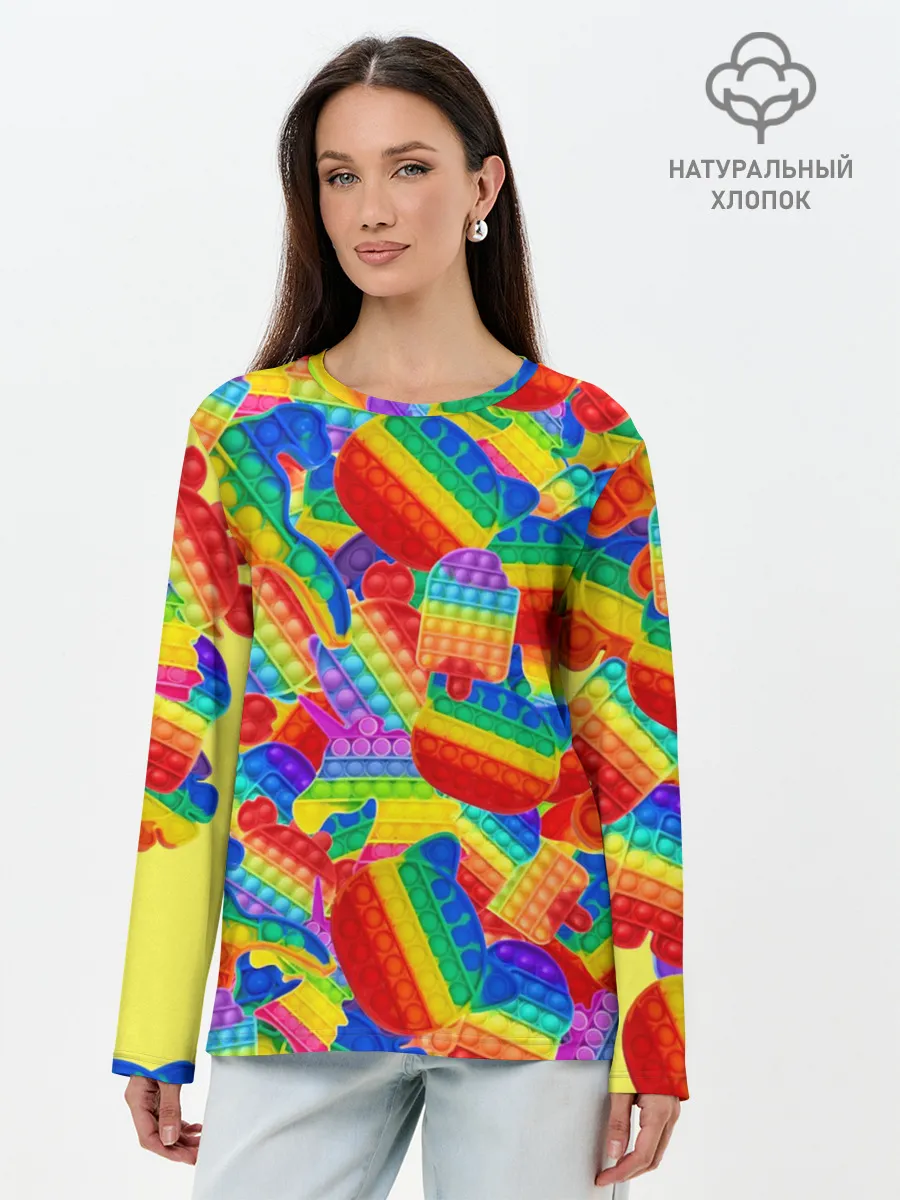 Лонгслив женский. Хлопок / Разные Pop It масляная краска