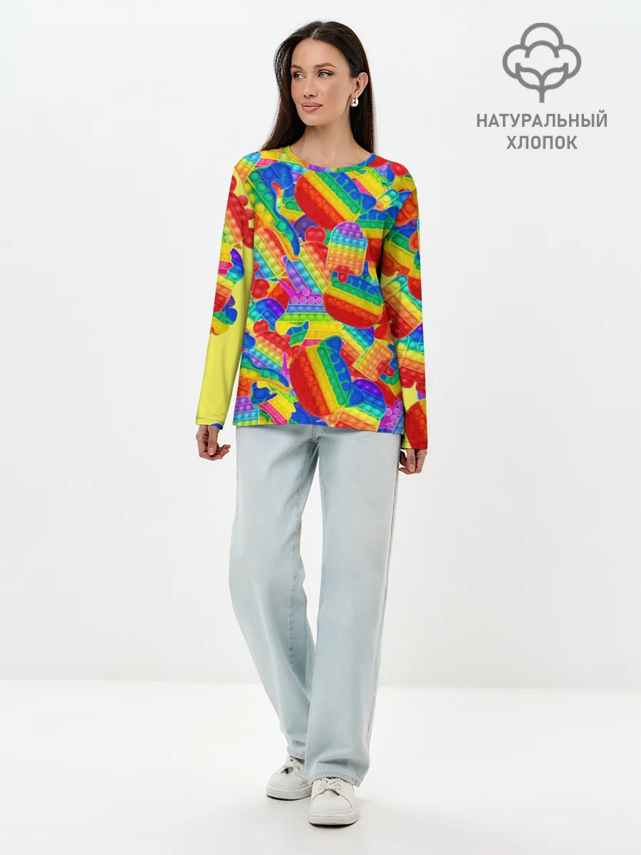 Лонгслив женский. Хлопок / Разные Pop It масляная краска