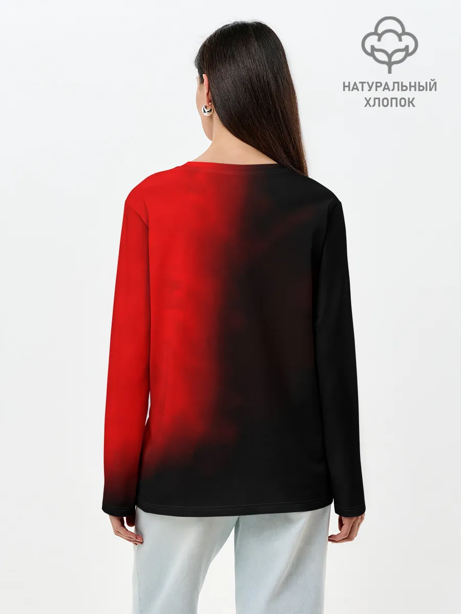 Лонгслив женский. Хлопок / Чёрный Аста красный туман
