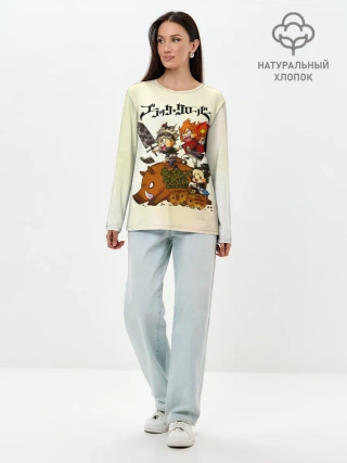 Лонгслив женский. Хлопок / Аста на кабане Чёрный клевер