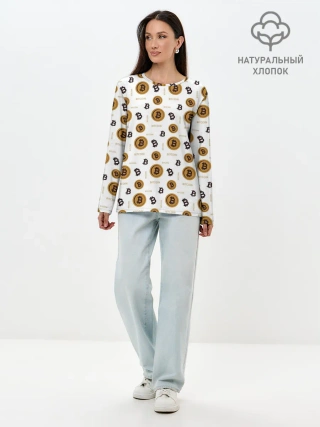 Лонгслив женский. Хлопок / Узор и биткоина | Pattern