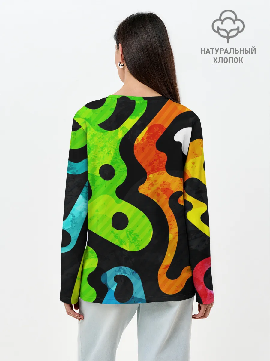 Лонгслив женский. Хлопок / Разноцветные Кляксы Фигуры