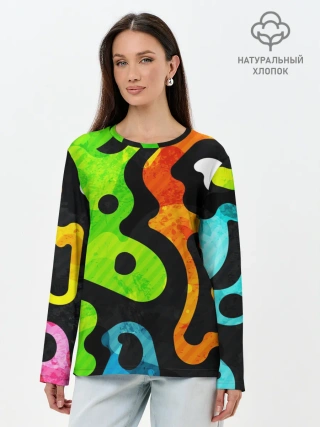 Лонгслив женский. Хлопок / Разноцветные Кляксы Фигуры