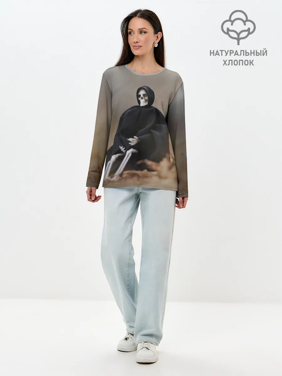 Лонгслив женский. Хлопок / Сидячий Скелет