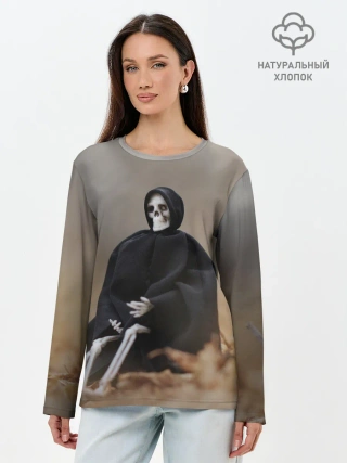 Лонгслив женский. Хлопок / Сидячий Скелет